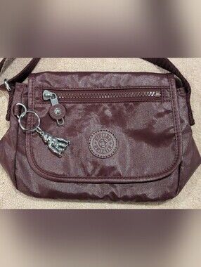 $25 Kipling Sabian Crossbody Mini Bag - Metallic Burgundy Monkey Charm EUC